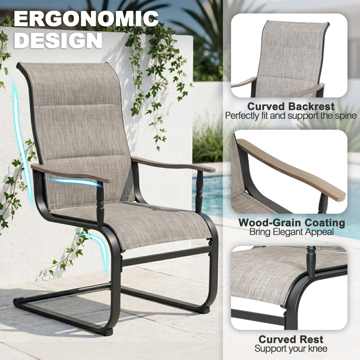 2-Piece Patio Padded Textilene Dining Chair Set, C-Spring Motion