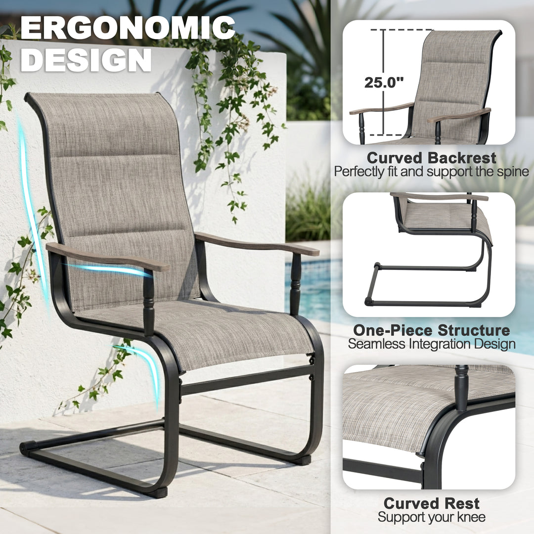 2-Piece Patio Padded Textilene Dining Chair Set, C-Spring Motion