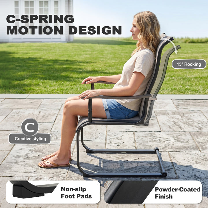 2-Piece Patio Padded Textilene Dining Chair Set, C-Spring Motion