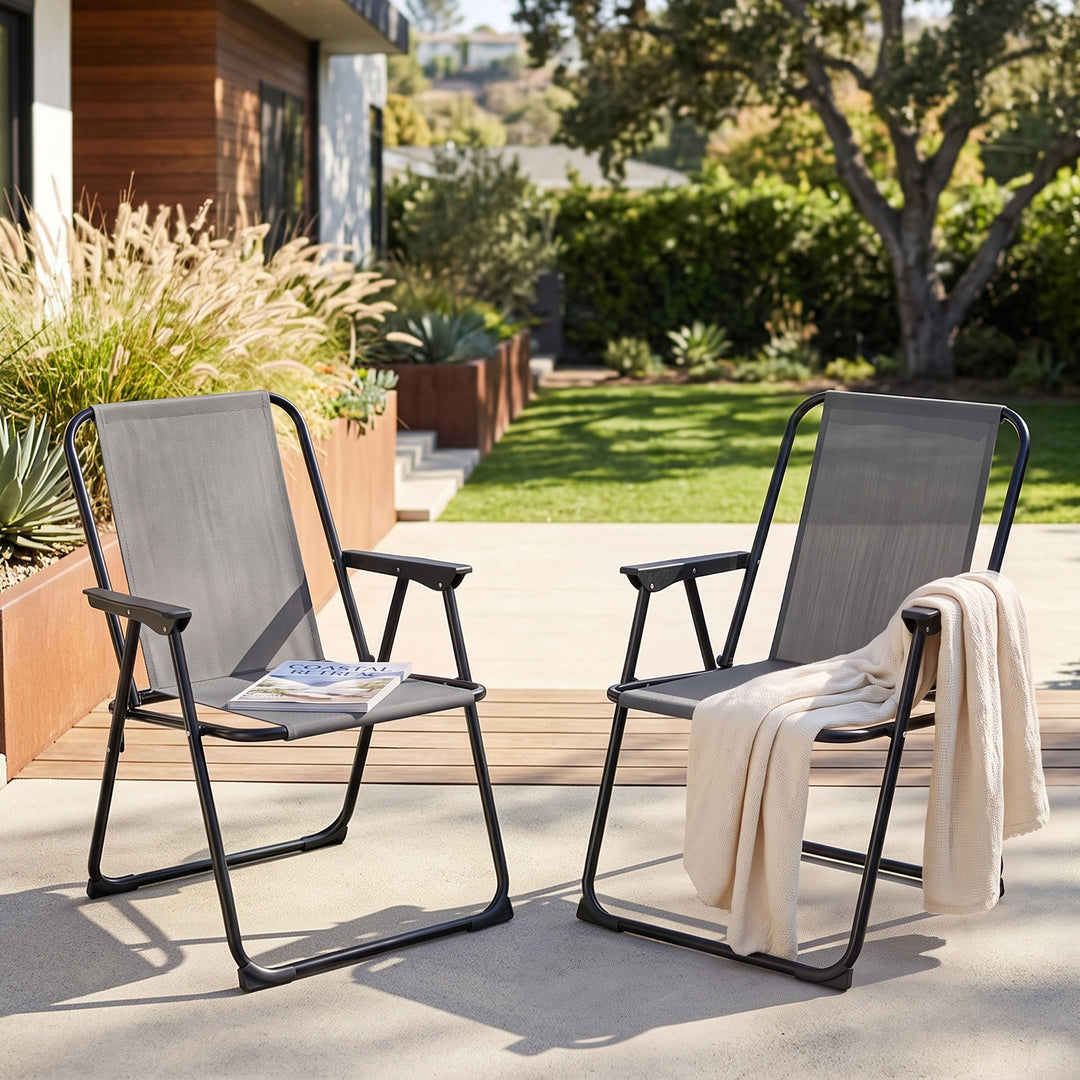 2-Piece Textilene Folding Outdoor Patio Chair Set, No Assembly Required