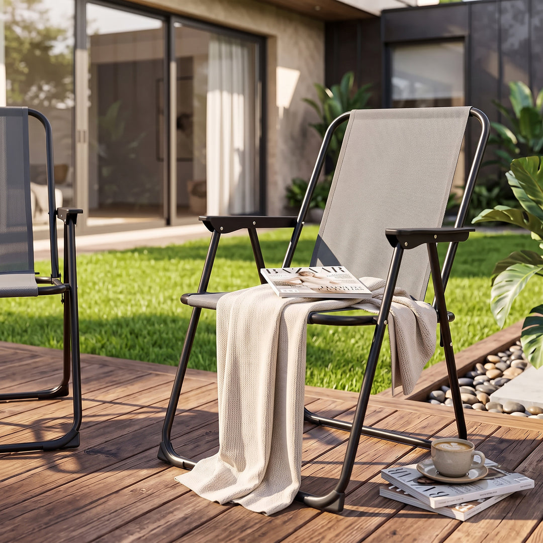 2-Piece Textilene Folding Outdoor Patio Chair Set, No Assembly Required