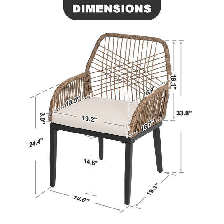 2-Piece Patio Dining Chair Set with Zippered Cushions, Twisted Rattan