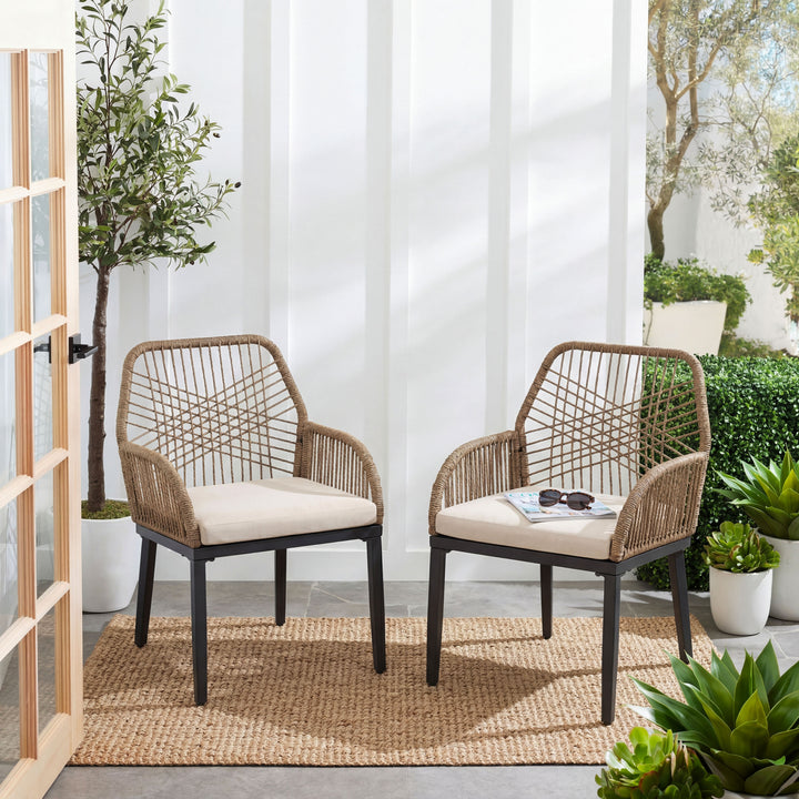 2-Piece Patio Dining Chair Set with Zippered Cushions, Twisted Rattan