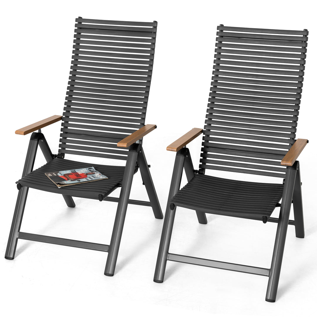 2-Piece Outdoor Folding Chairs, Rust-Resistant and Lightweight Aluminum Frame, Lawn Chairs Camping Chairs with Adjustable Backrests, Patio Portable Chairs for Deck, Porch, Yard, Deck, Dark Gray