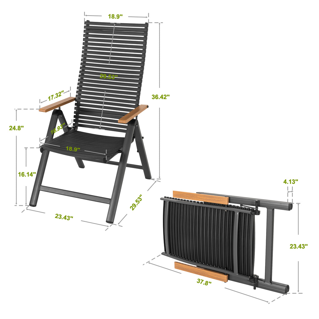 2-Piece Outdoor Folding Chairs, Rust-Resistant and Lightweight Aluminum Frame, Lawn Chairs Camping Chairs with Adjustable Backrests, Patio Portable Chairs for Deck, Porch, Yard, Deck, Dark Gray