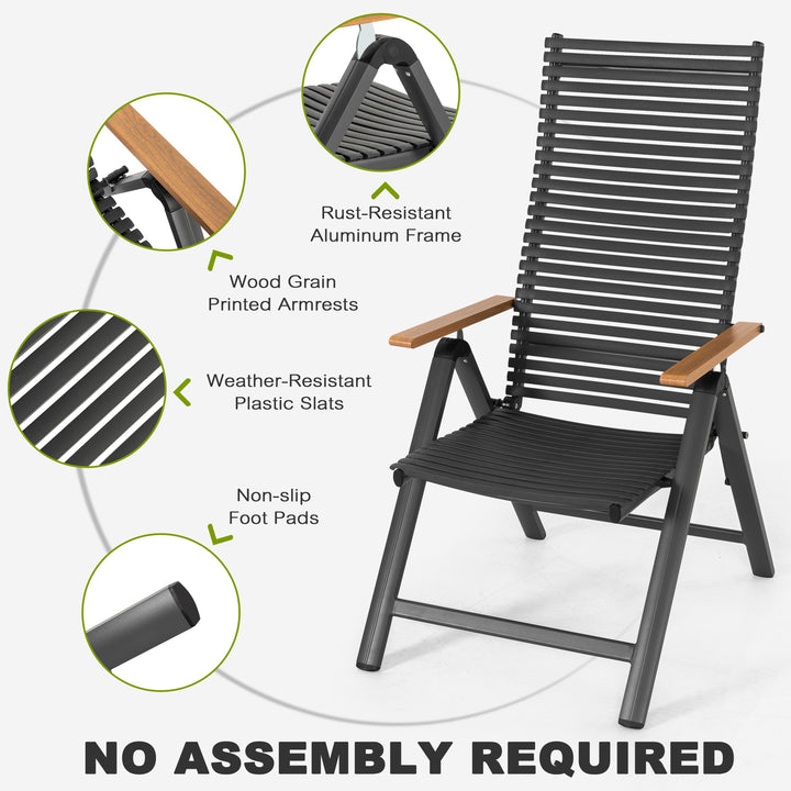 2-Piece Outdoor Folding Chairs, Rust-Resistant and Lightweight Aluminum Frame, Lawn Chairs Camping Chairs with Adjustable Backrests, Patio Portable Chairs for Deck, Porch, Yard, Deck, Dark Gray