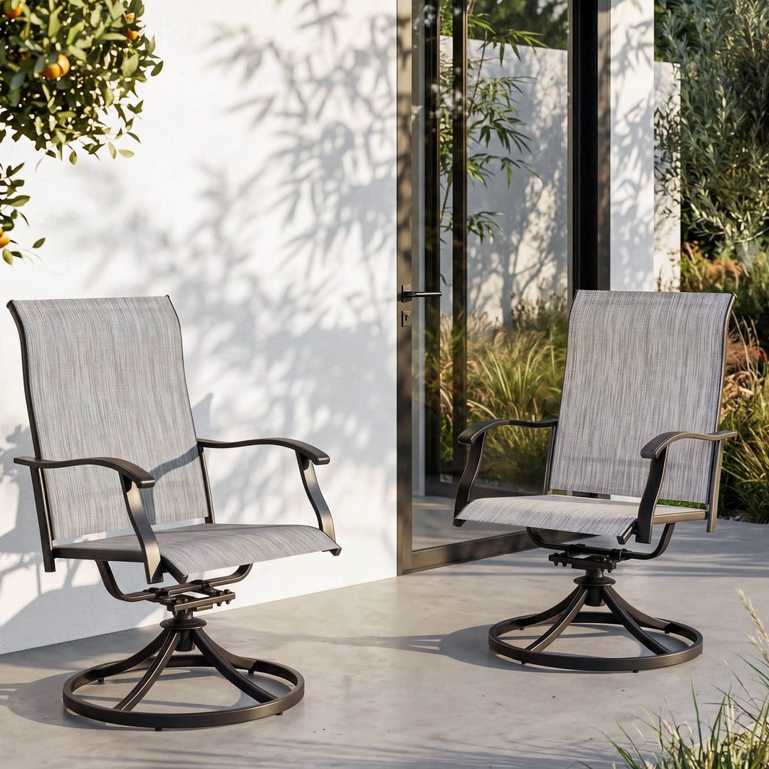 Outdoor 2-Piece Patio Swivel Chair Set, Textilene Fabric, Iron Frame