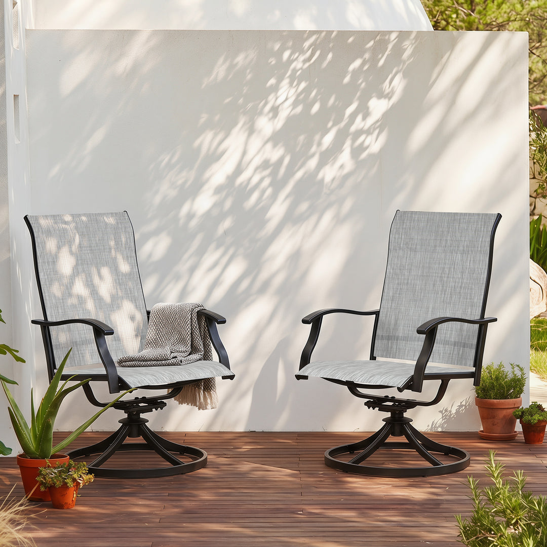 Outdoor 2-Piece Patio Swivel Chair Set, Textilene Fabric, Iron Frame