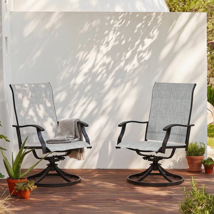 Outdoor 2-Piece Patio Swivel Chair Set, Textilene Fabric, Iron Frame