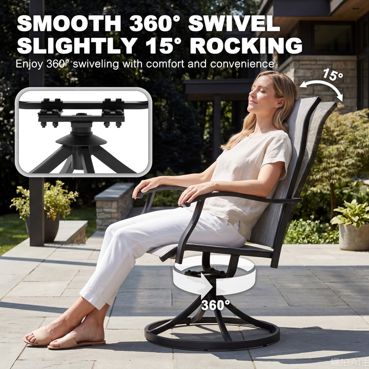 Outdoor 2-Piece Patio Swivel Chair Set, Textilene Fabric, Iron Frame