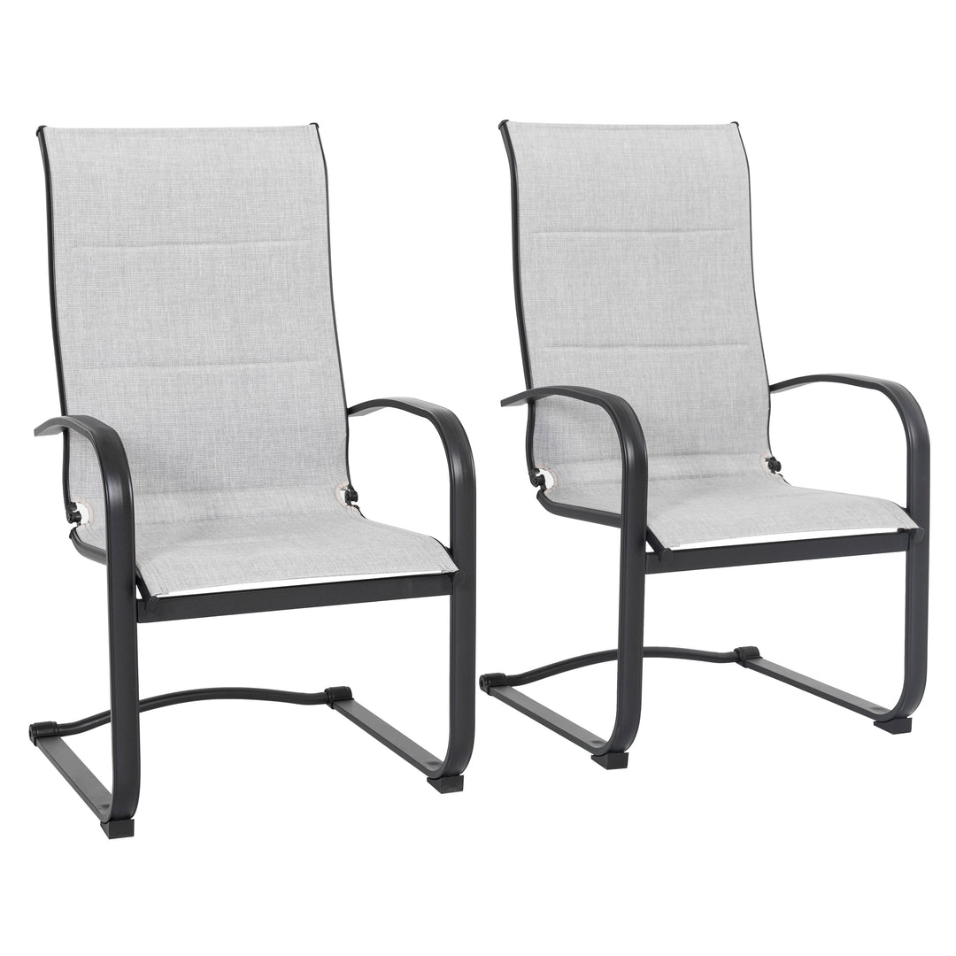 2 Pieces Outdoor C-Spring Motion Dining Chair Set, Textilene Fabric with Cotton-Padded and Iron Frame, Gray