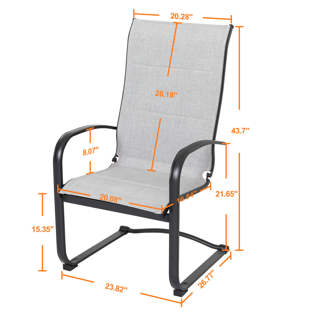 2 Pieces Outdoor C-Spring Motion Dining Chair Set, Textilene Fabric with Cotton-Padded and Iron Frame, Gray