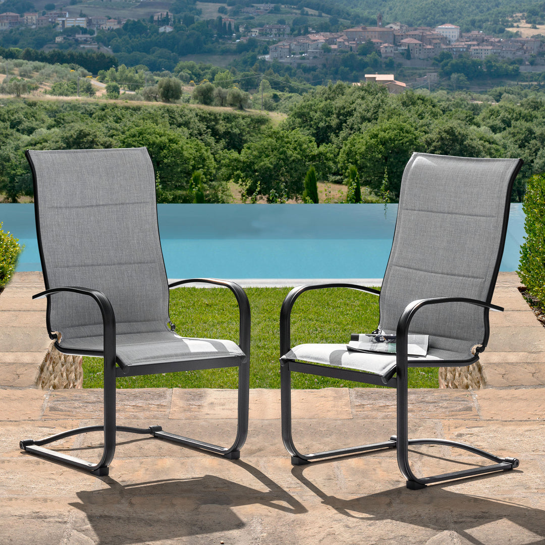 2 Pieces Outdoor C-Spring Motion Dining Chair Set, Textilene Fabric with Cotton-Padded and Iron Frame, Gray