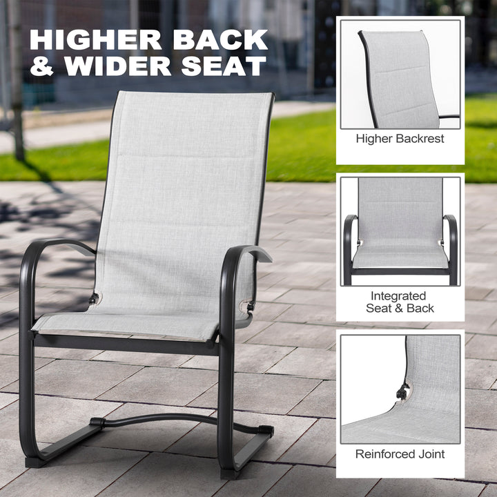 2 Pieces Outdoor C-Spring Motion Dining Chair Set, Textilene Fabric with Cotton-Padded and Iron Frame, Gray