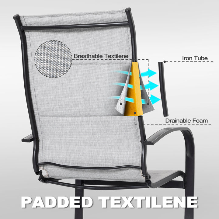 2 Pieces Outdoor C-Spring Motion Dining Chair Set, Textilene Fabric with Cotton-Padded and Iron Frame, Gray