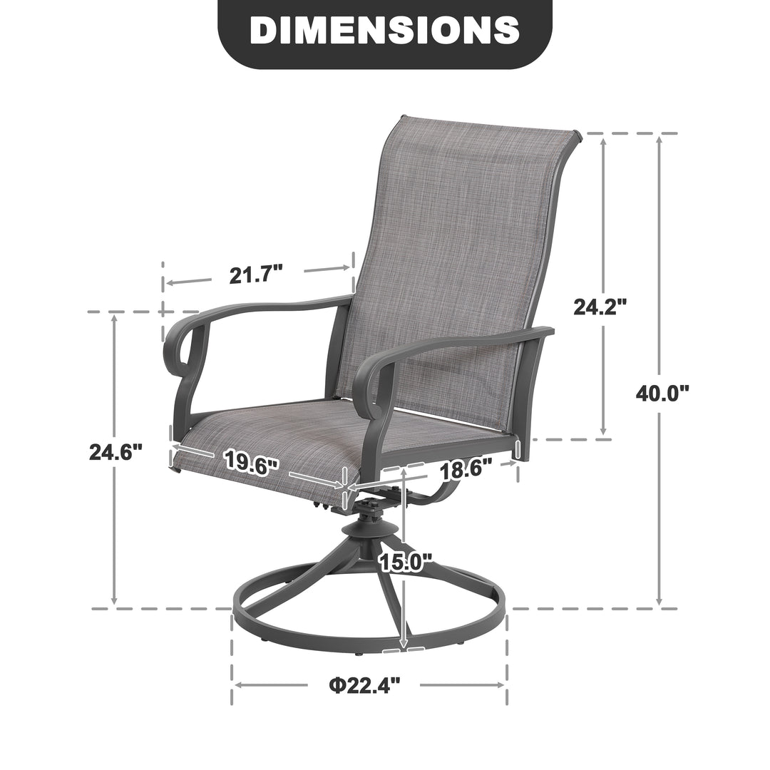 Patio Textilene Metal Dining Chairs Set of 2, Swivel Design