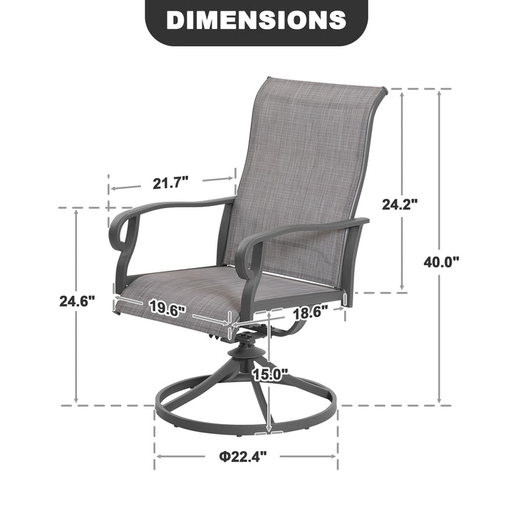 Patio Textilene Metal Dining Chairs Set of 2, Swivel Design