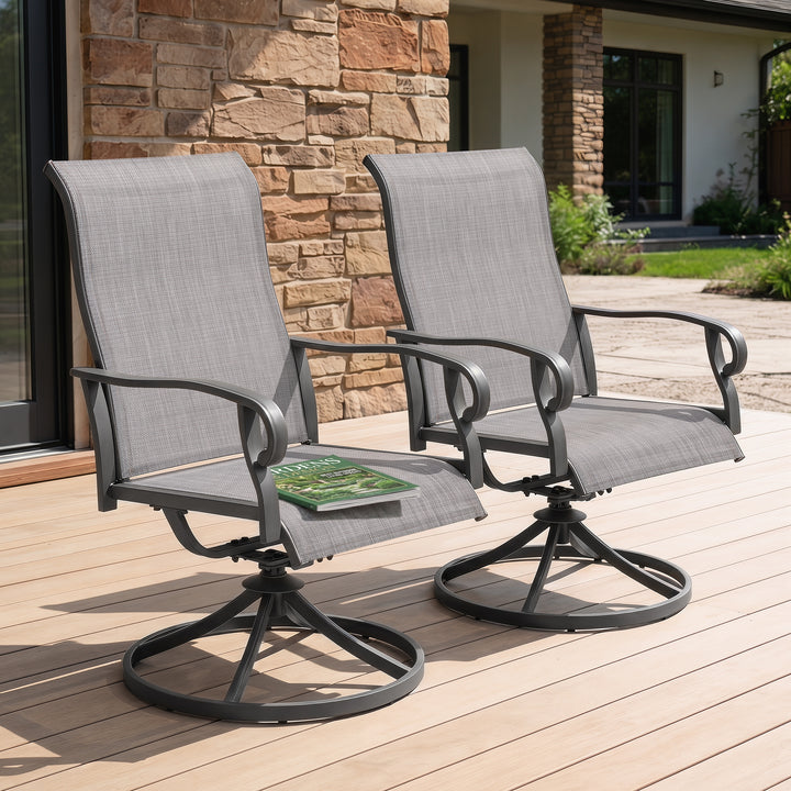 Patio Textilene Metal Dining Chairs Set of 2, Swivel Design