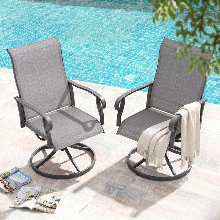 Patio Textilene Metal Dining Chairs Set of 2, Swivel Design