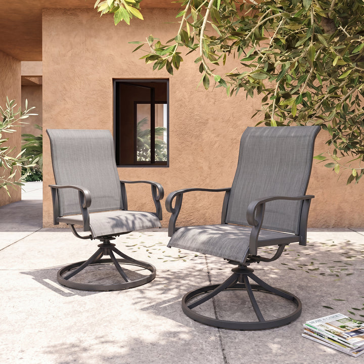 Patio Textilene Metal Dining Chairs Set of 2, Swivel Design