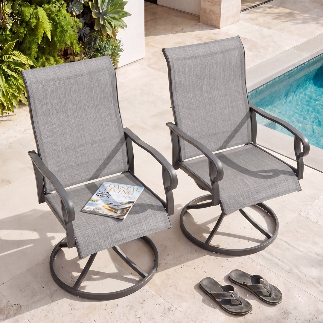 Patio Textilene Metal Dining Chairs Set of 2, Swivel Design