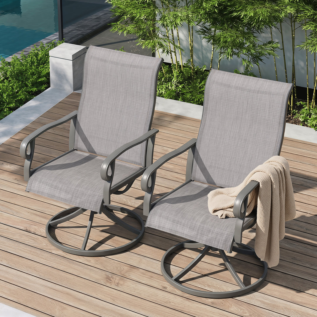 Patio Textilene Metal Dining Chairs Set of 2, Swivel Design