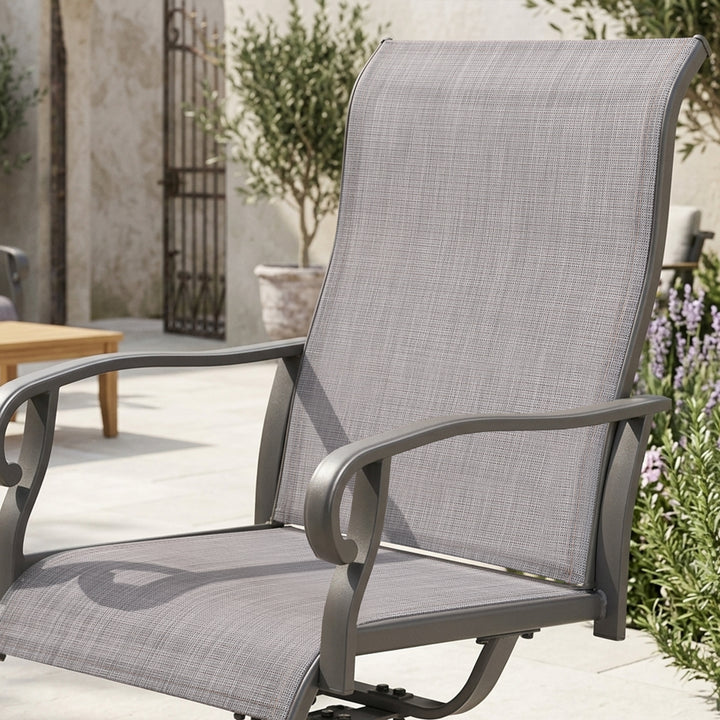 Patio Textilene Metal Dining Chairs Set of 2, Swivel Design