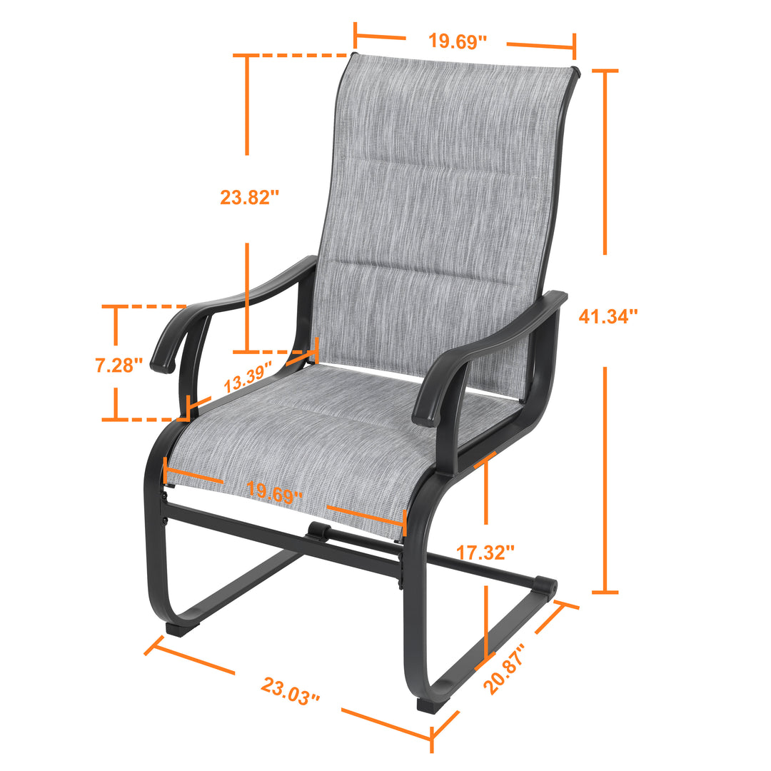 2 Pieces Outdoor C-Spring Motion Dining Chair Set, Textilene Fabric with Cotton-Padded and Iron Frame, Gray