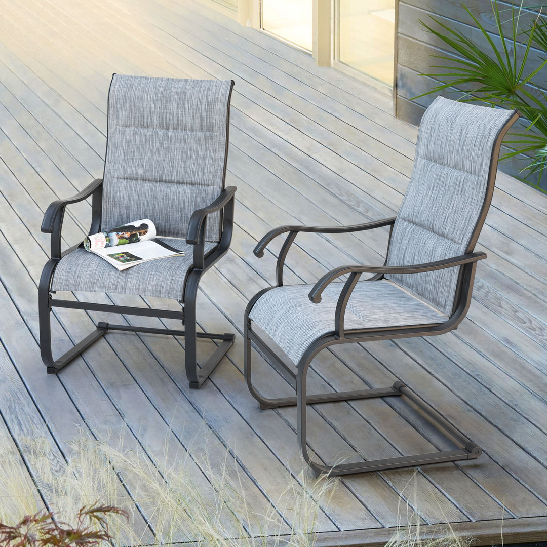 2 Pieces Outdoor C-Spring Motion Dining Chair Set, Textilene Fabric with Cotton-Padded and Iron Frame, Gray