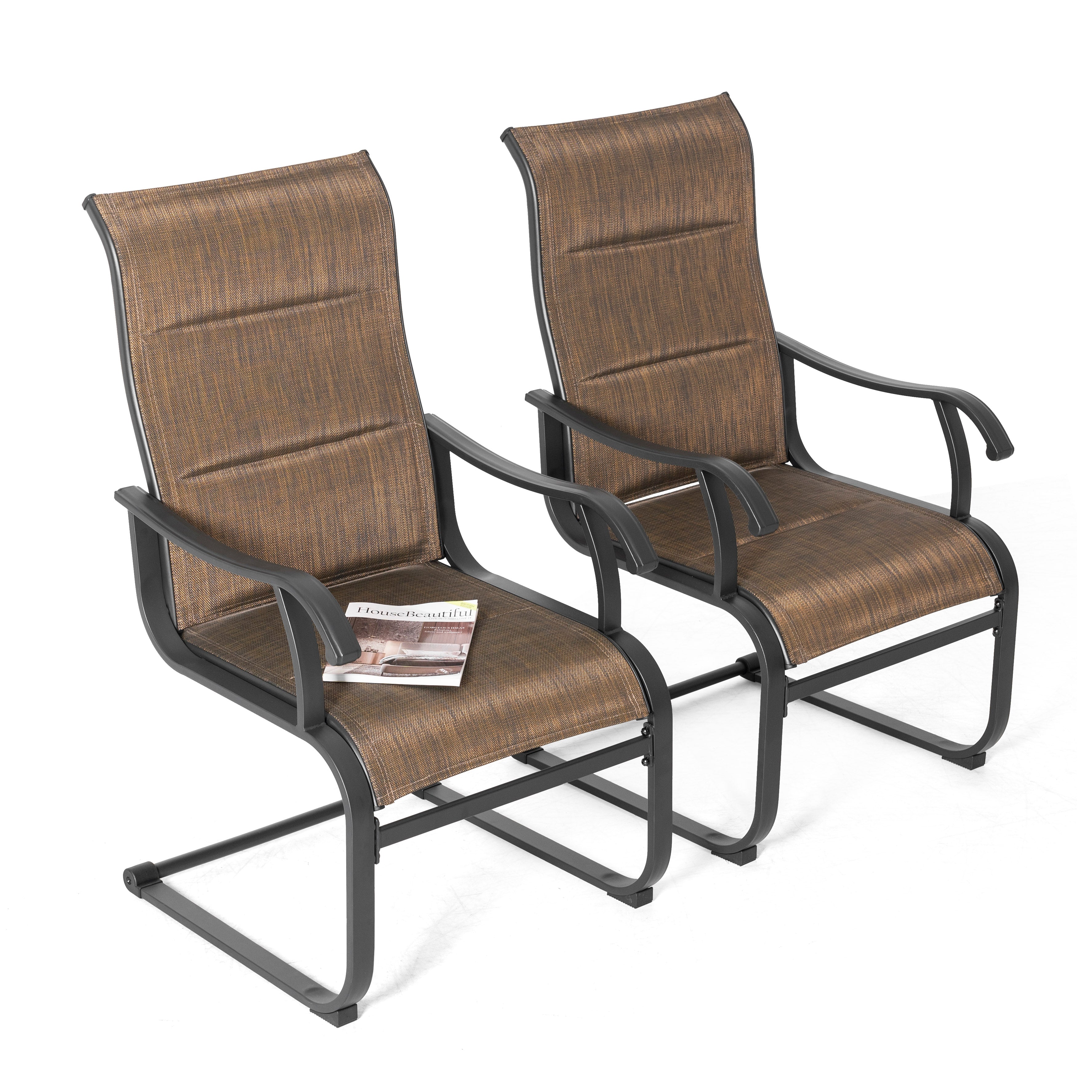 2 Pieces Outdoor C-Spring Motion Dining Chair Set, Textilene Fabric wi ...