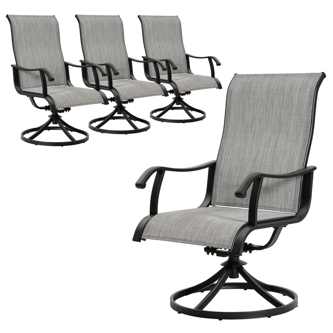 Outdoor Swivel Rocker Dining Chairs with All-Weather Textilene High Back, Gray