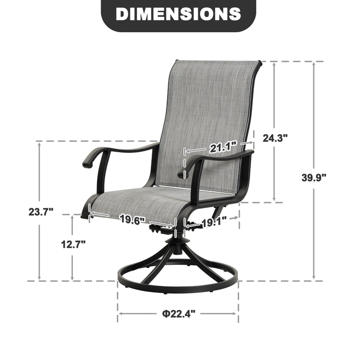 Patio 2-Piece Textilene Dining Chairs, Smooth 360-Degree Swivel