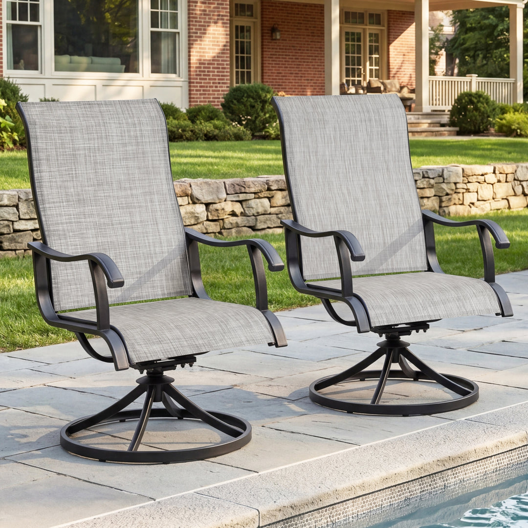 Patio 2-Piece Textilene Dining Chairs, Smooth 360-Degree Swivel