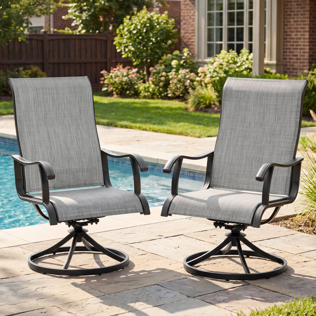 Patio 2-Piece Textilene Dining Chairs, Smooth 360-Degree Swivel