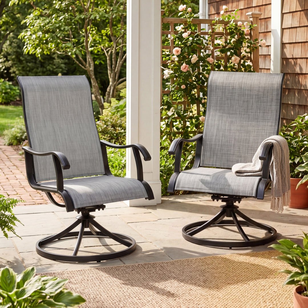 Patio 2-Piece Textilene Dining Chairs, Smooth 360-Degree Swivel