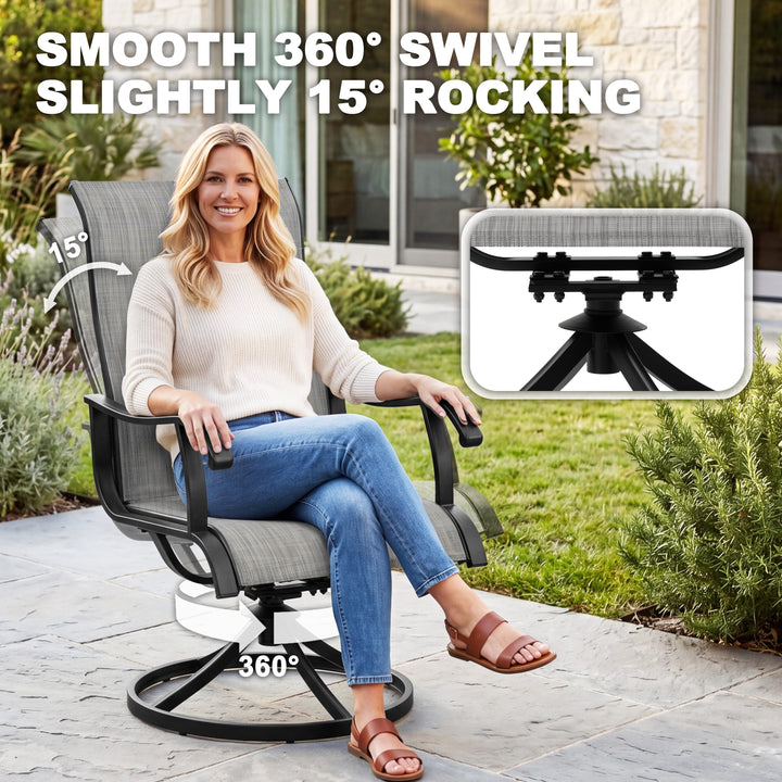 Patio 2-Piece Textilene Dining Chairs, Smooth 360-Degree Swivel