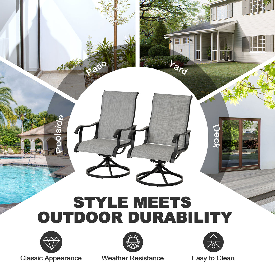 Patio 2-Piece Textilene Dining Chairs, Smooth 360-Degree Swivel