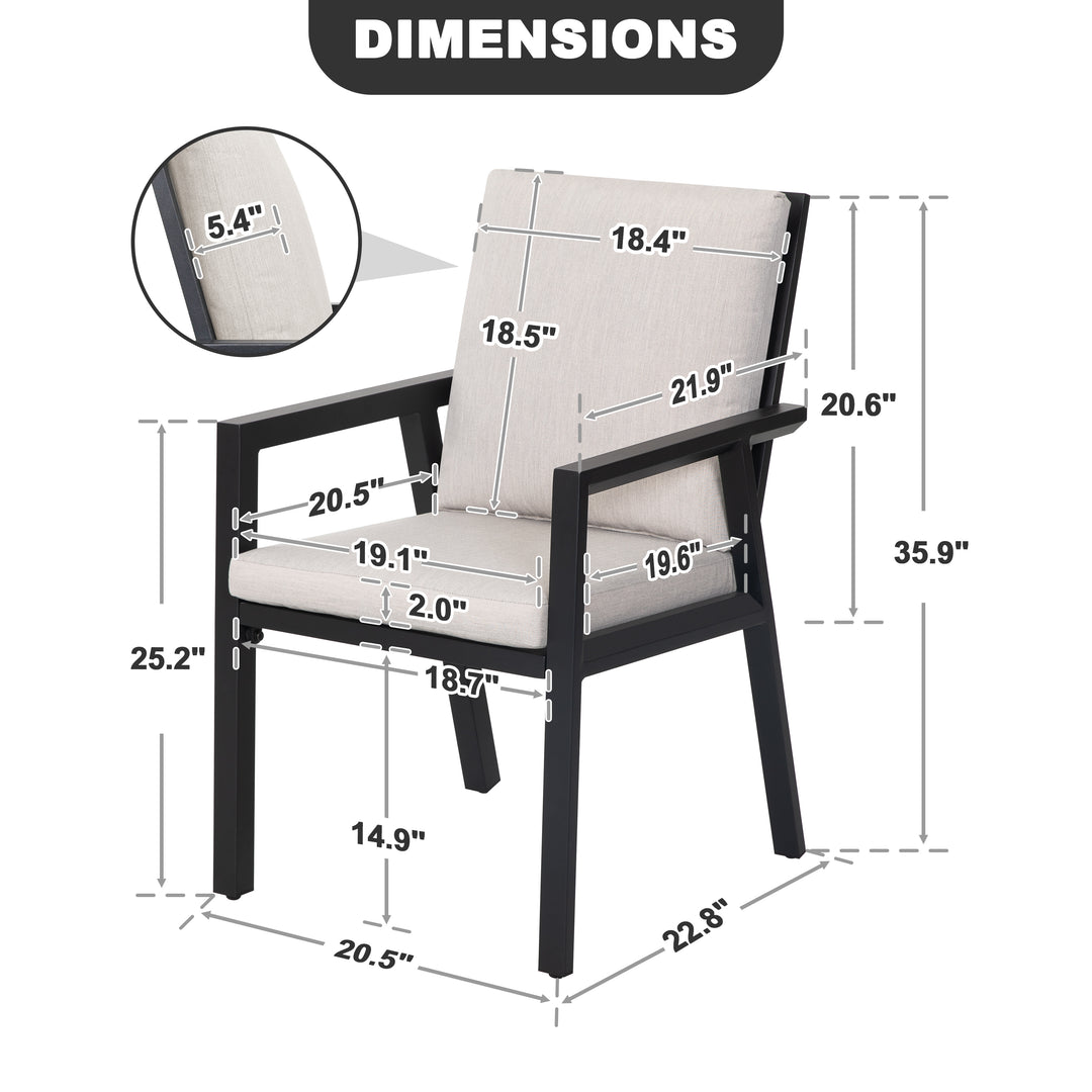 Outdoor 2-Piece Aluminum Dining Chairs with Gray Cushions
