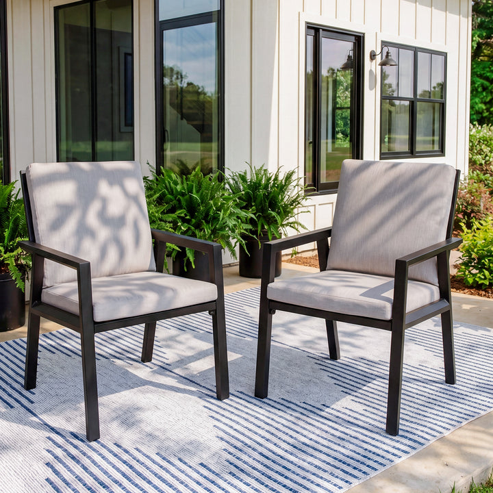 Outdoor 2-Piece Aluminum Dining Chairs with Gray Cushions