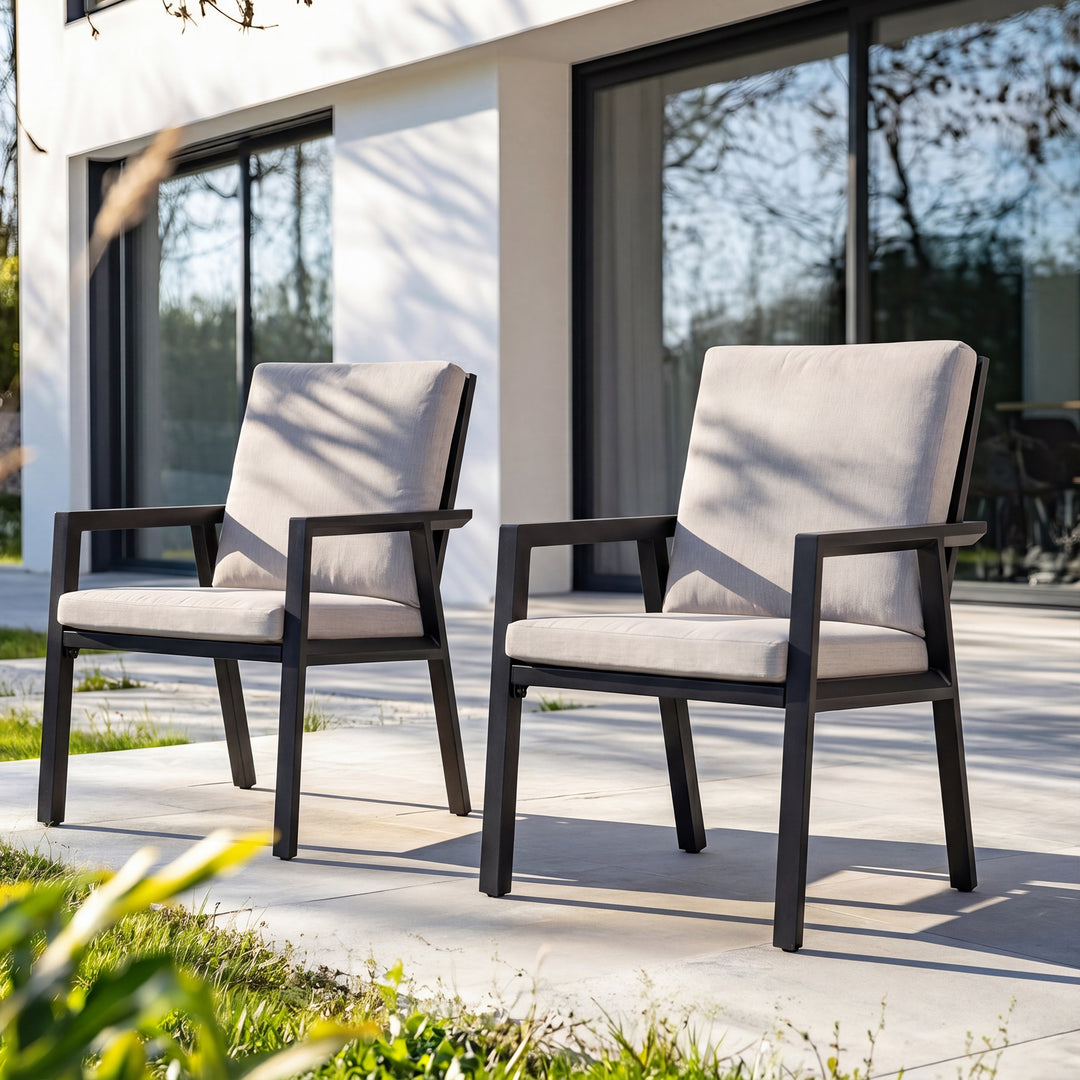 Outdoor 2-Piece Aluminum Dining Chairs with Gray Cushions