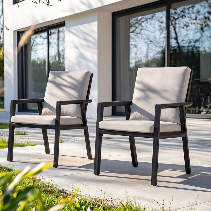 Outdoor 2-Piece Aluminum Dining Chairs with Gray Cushions