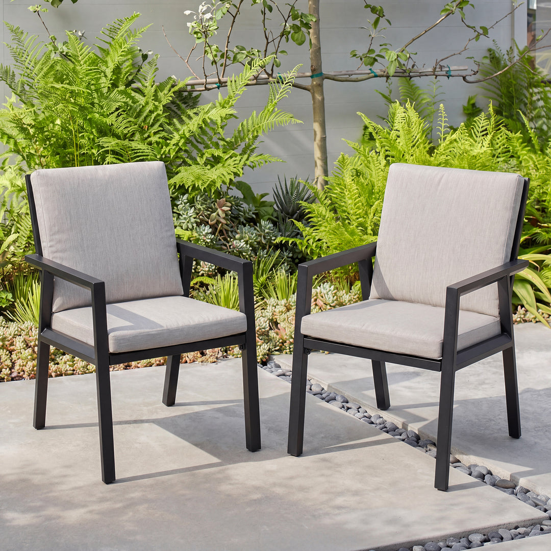 Outdoor 2-Piece Aluminum Dining Chairs with Gray Cushions