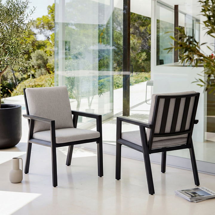 Outdoor 2-Piece Aluminum Dining Chairs with Gray Cushions