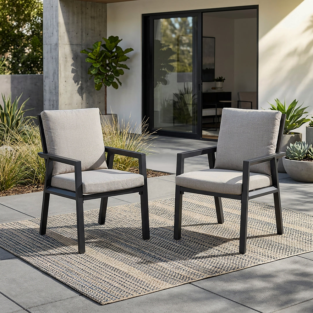 Outdoor 2-Piece Aluminum Dining Chairs with Gray Cushions