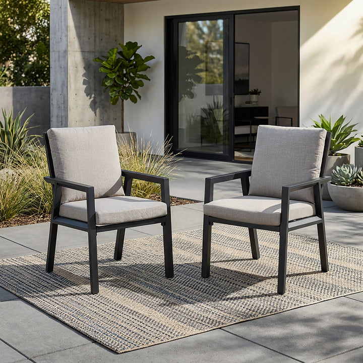 Outdoor 2-Piece Aluminum Dining Chairs with Gray Cushions