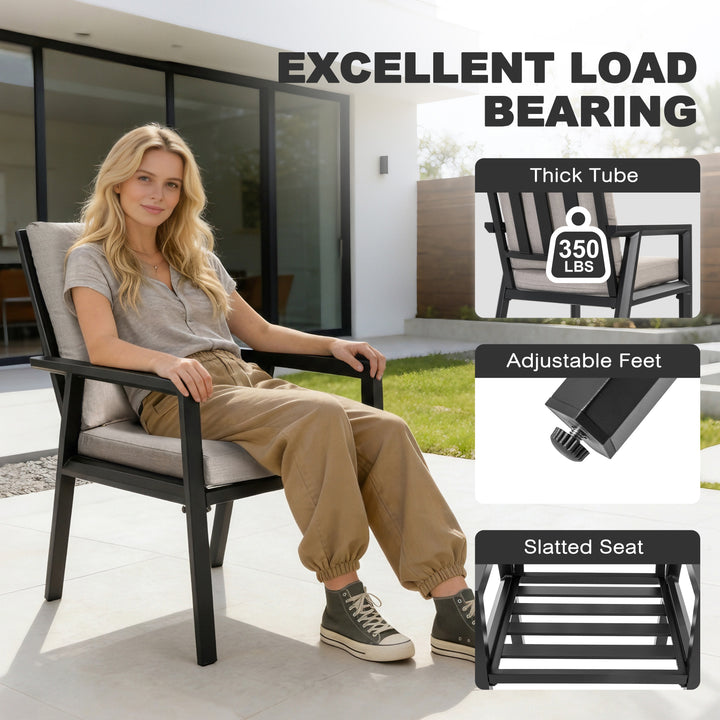 Outdoor 2-Piece Aluminum Dining Chairs with Gray Cushions