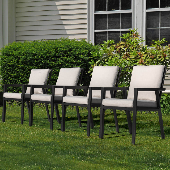 Outdoor 4-Piece Aluminum Dining Chairs with Gray Cushions