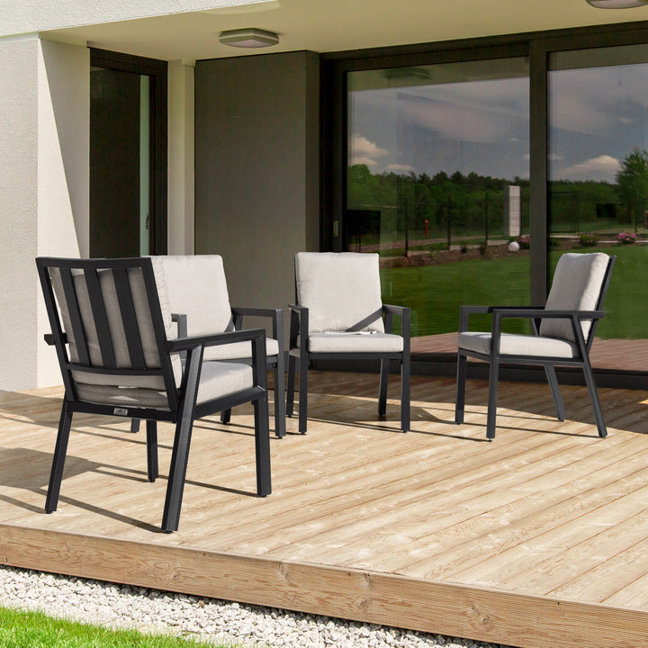 Outdoor 4-Piece Aluminum Dining Chairs with Gray Cushions