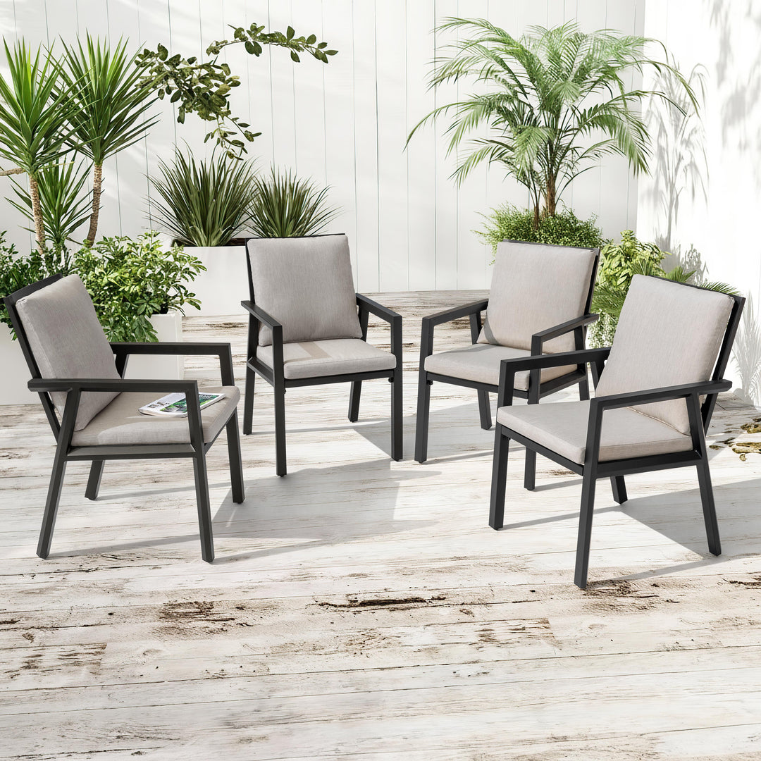 Outdoor 4-Piece Aluminum Dining Chairs with Gray Cushions