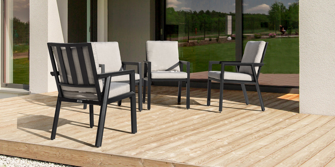 Outdoor 4-Piece Aluminum Dining Chairs with Gray Cushions